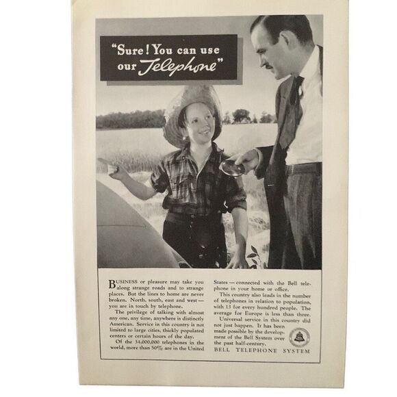 Vintage 1936 Bell Telephone You Can Use Our Telephone Ad Advertisement